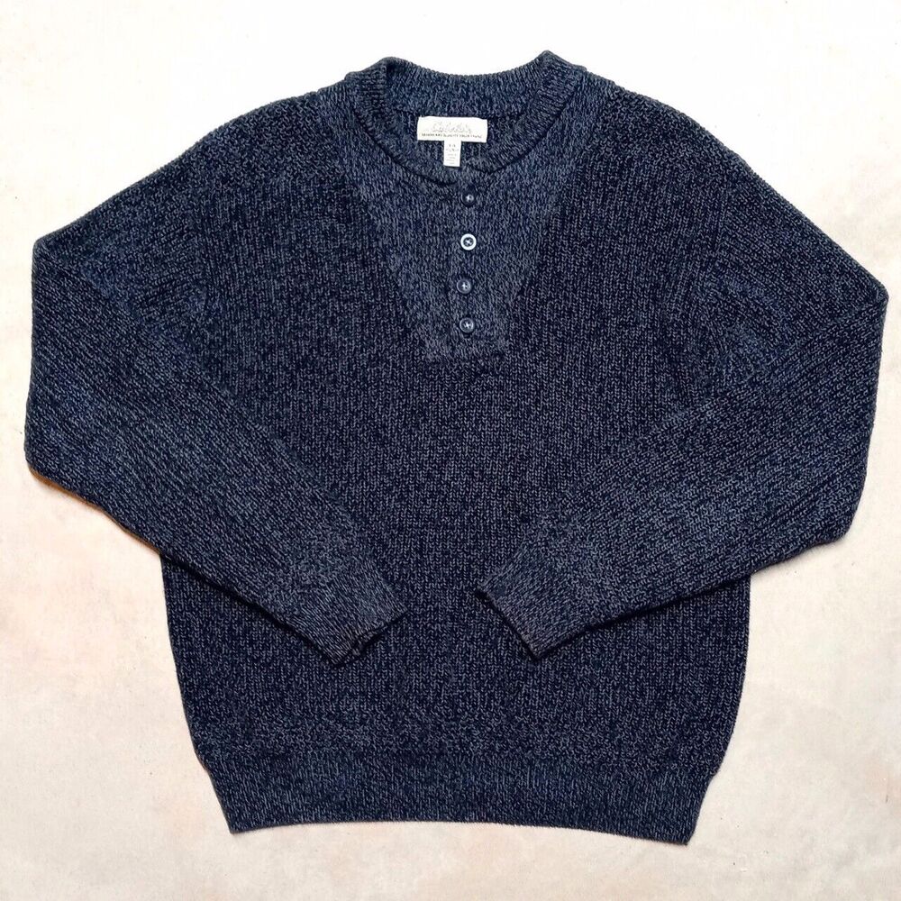 Cabela's Blue Heavy Knit 100% Cotton Henley Sweater - Men's Size Large